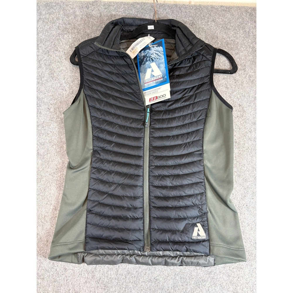 Eddie Bauer First Ascent MicroTherm 800 Down Vest Black Green Womens S NWT